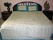 3pc Bedspread Floral Print Turquoise Blue Cream Base Cotton Bedspreads