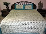 3pc Bedspread Floral Print Turquoise Blue Cream Base Cotton Bedspreads