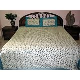 3pc Bedspread Floral Print Turquoise Blue Cream Base Cotton Bedspreads