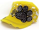 Bright Yellow Paw Print Bling Cadet Military Hat Womens