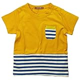 《H28年夏物》 nico hrat(ニコフラート) 製品洗い加工済み 天竺半袖ボーダー切替Tシャツ 95cm/YE NO.B-260139