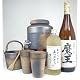 じざけや父の日限定Ｚ1　伝統の萬古焼き備前金彩焼酎サーバー2000cc （専用木台付き）ペアグラス+氷入れ 陶芸作家　安藤嘉規作（本格芋焼酎　魔王　1800ｍｌ、父の日限定　樫樽貯蔵　本格麦焼酎25度　720ｍｌ）