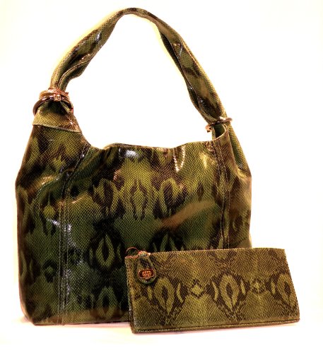 Kate Landry Green Snake Skin Hobo And Wallet Handbag