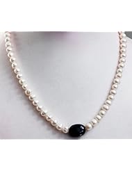 Single Strand Natural Cabochon Sapphire & Pearl Beaded Designer Necklace