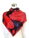 Satin SANAM Black Geometrical Design on Red - Silk Square Scarf 34