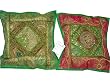 Christmas Gift-2 Green Red Sequin Embroidery Sari Toss Pillow Cushion Covers