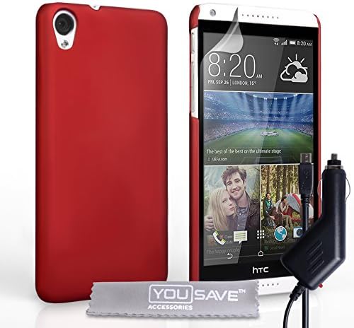 Yousave Accessories HTC Desire 820 Case Red Hard Hybrid Cover With Car Charger