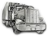 TRUCKER Belt Buckle Longnose Truck Big Rig Pewter