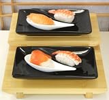 Canapé plates X 2 in black metallic finish with 4 black & white contemporary spoons - Yin Yang