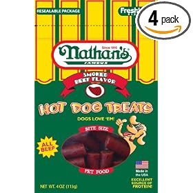 Nathan's Famous Hot Dog Treats, All Beef, 4-Ounce Ziplock Bags (Pack of 4)