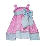 Rare Editions Baby/Infant Girls 3M-24M 2-Piece FUCHSIA-PINK BLUE WHITE BOW FRONT SEERSUCKER BABYDOLL Spring Summer Party Dress $22.95