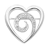 14K White Gold Diamond Heart Brooch - 0.12 Ct.
