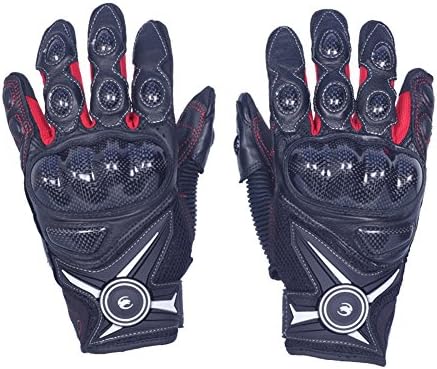 High quality Fiber Leather Motorcycle Riding Gloves, anti-slip full finger gloves Ultra-breathable (Red, Medium)