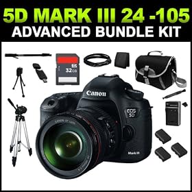 Canon EOS 5D Mark III Digital Camera with Canon 24-105mm f/4L IS USM AF Lens + 32GB Advanced Bundle Kit (Charger, x3 Batteries, 32GB SD Card, Tripod, Camera Case, Card Reader, HDMI, Lens Pen & Cleaning Kit)