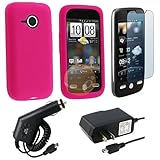 Hot Pink Silicone Skin Case for HTC Droid Eris + Car Charger + Travel Charg ....