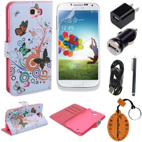 (TRAIT)7in1 Colorful Butterfly PU Leather Wallet Cases Protective Skin for Samsung Galaxy Note II 2 N7100 Flip Case Folio Cover Stand Holder +Car Charger +Wall Charger Adaptor +USB Data Cable +1*touch Screen Pen +Screen Protector +Cleaning Cloth