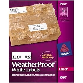Avery 5520 Weatherproof laser shipping labels, 1 x 2-5 8, 1500 pack by Adhesives