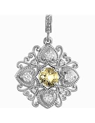 14K White Gold Yellow Sapphire and Diamond Vintage-Inspired Pendant -- LIFETIME WARRANTY
