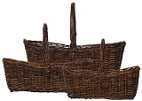 Country Hand Woven Rectangle Sapling Baskets Set / 3, Lagre=25.5"L x 15"W x 19"H