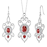 Sumptuously Romantic 5.50 carats Oval & Round Shape Garnet Pendant Earrings Set in Sterling Silver