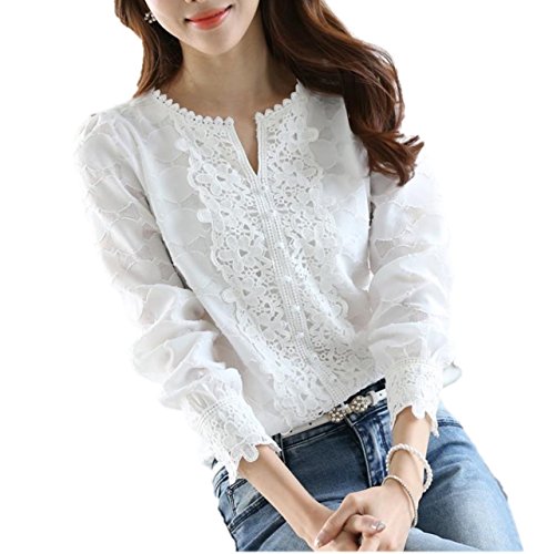 [Keronpass SHOP] 　レディース　エレガント　お花　総レース　長袖　ブラウス　ワーク シャツ　春夏　ナチュラル　大人