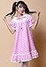 ezShe Womens Lace Short Puff Sleeves Baby-doll Dress with Star Painting, L Pink