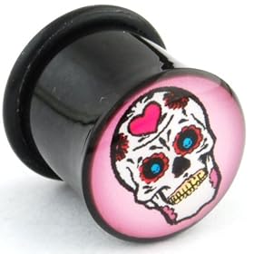 One Acrylic Single Flared Logo Plug: 00g Day of the Dead