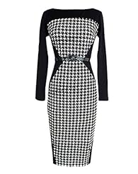Houndstooth Print Polyester Long Sleeves  Dress