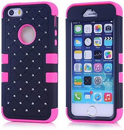 Uhope(TM)iPhone 5/5S/5G case-3 pices sky star Pattern Case Cover for iphone 5/5S/5G,Hybrid High Impact Soft TPU and Hard PC Case Cover for Apple iPhone 5/5S/5G-3in1 Carrying Case for Apple iPhone 5/5S/5G-black and hot pink