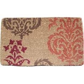 Red Mod Floral and Natural Decorative Heavy Duty Coir Doormat, Design 1 by Creative Co-op