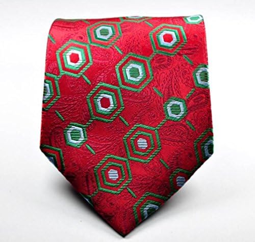 Kristy Tok Collection - Classic Red Paisley Green Blue Hexagon Series Jacquard Woven Silk Men's Neckties with Designs - CPHQ (Compatible Price &amp; High Quality)