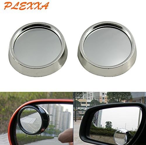 PLEXXA® Car Side Small Round Spherical Mirror, Sliver 360 Degree Adjustable Car Reversing Aid Convex Mirror for Blind Spot
