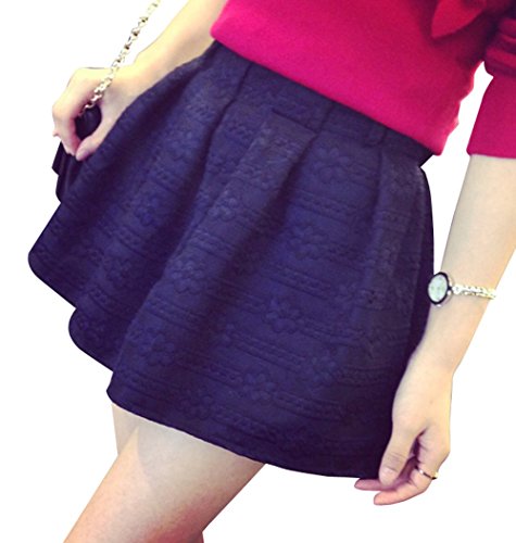 【ARINCO】 ミニ丈 カジュアル キュート フレア スカート ウエスト ゴム レディース ブラック ワンサイズ