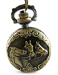 Youyoupifa Wholesale 5pcs/lot Bronze Horse Pattern Case Quartz Pocket Watch
