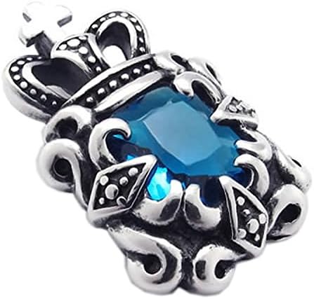 Vincy Crown Stainless Steel Pendant Mens Womens Necklace, Silver Blue, 24 inch Chain