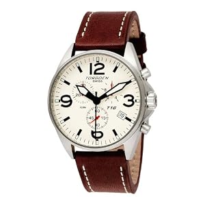 Torgoen Swiss Men’s T16 Ivory Chronograph Leather Strap Aviation Strap T16103