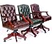 New Leather Chesterfield Antique Red Gainsborough Swivel Chair in Mahogany Gas Lift