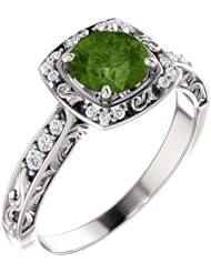 18K White Gold 6.00mm Round Cut Green Tourmaline and Diamond Ring -- LIFETIME WARRANTY
