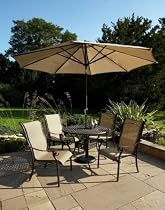 South Carolina 4 Seat Round Garden Furniture Set with 4x Textiline Armchairs & Parasol