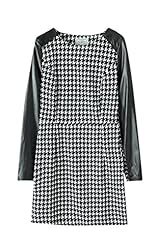 Leather/Polyester Short Long Sleeves Fall Winter Houndstooth Print  Dress