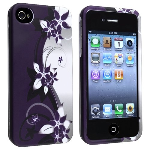 Snap-on Case with Apple® iPhone® 4 / 4S , White / Purple Flower