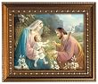 Holy Family and Madonna of the Lillies in Wood Frame with Golden Trim, 11.25" x 13.25" - MADE IN ITALY