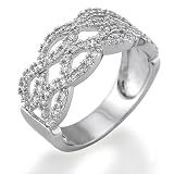 Sterling Silver Round Cubic Zirconia CZ Accent Woven Band Ring - Women's Valentine Engagement Ring