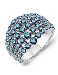 3.25 Carat (ctw) 14k White Gold Round Blue Diamond Ladies Cocktail Right Hand Ring 3 1/4 CT