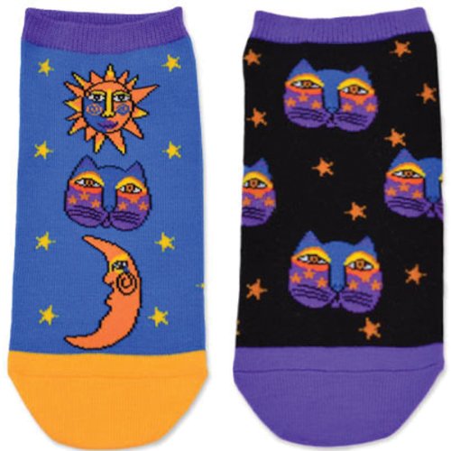Laurel Burch Women's Celestial Cat 2 Pair Pack, Blue, 9 -11