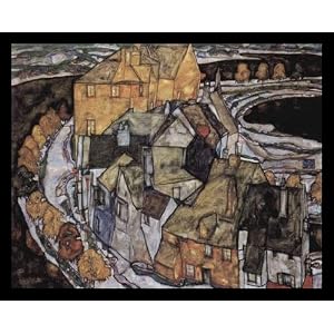 Egon Schiele (The houses arc or island city) White Wood-Mounted Art Poster Print - 13