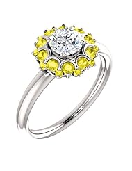 10K White Gold Round Cut Diamond and Yellow Sapphire Flower Inspired Ring -- LIFETIME WARRANTY