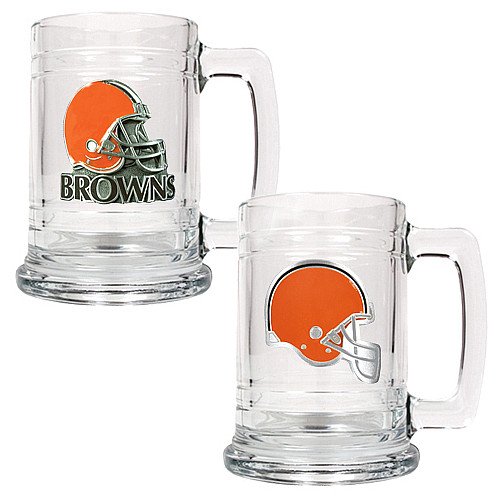 NFL Cleveland Browns Two Piece 15-Ounce Glass Tankard Set - Primary & Helmet Logo