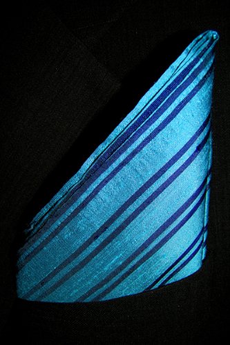 Navy Turquoise Silk Pocket Square, 100% Silk Dupioni - by Royal Silk