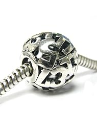 Sterling Silver Number Digit Round Bead for Pandora Troll Chamilia Biagi European Story Charm Bracelets